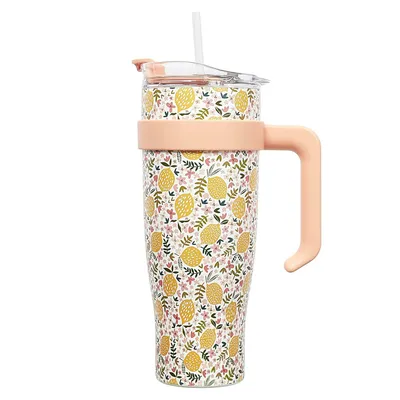Kubek Termiczny MEBLIVA Miami Floral, Stal Nierdzewna 1200 ml - Żółty