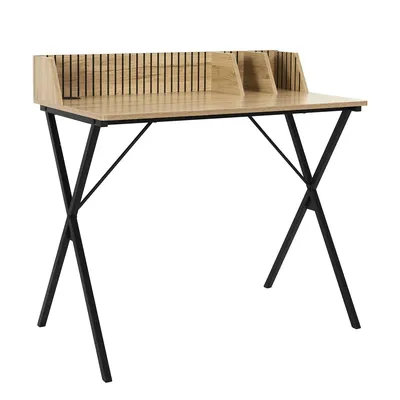 Biurko MEBLIVA Klaus, Naturalne Drewno, Loftowy Design - Czarny