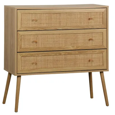 Komoda MEBLIVA Ballo 3 Szuflady, Rattan, Styl Boho - Naturalny