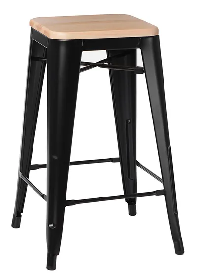 Hoker Barowy MEBLIVA Paris Wood 75cm, Drewno Naturalne - Czarny