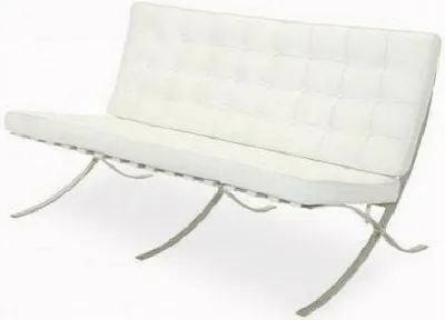 Sofa MEBLIVA BA2 Dwuosobowa, Naturalna Skóra - Biała
