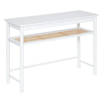 Konsola MEBLIVA Cabras, Białe Drewno/Wiklina, 110 cm - Biały