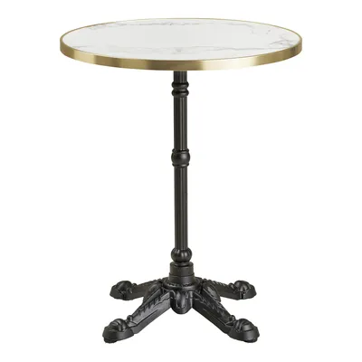Stół Bistro MEBLIVA Okrągły 60 cm, Marmur Ze Złotą Krawędzią - Biały