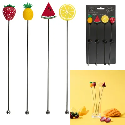 Mieszadełka Do Drinków MEBLIVA Fruit, Metal I Silikon, 18,5 cm - Żółty