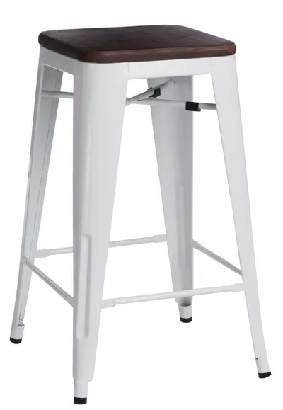 Hoker Barowy MEBLIVA Paris Wood 75cm Drewno Sosna - Biały