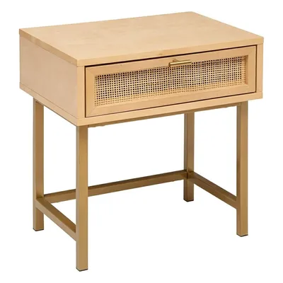 Szafka Nocna MEBLIVA Rayo Rattan - Boho, Złota Podstawa - Naturalny