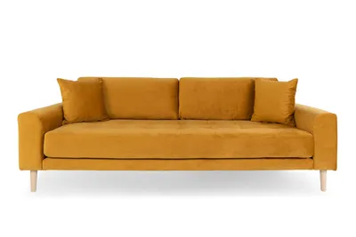 Sofa MEBLIVA Lido 3-OSOBOWA, Aksamit, Naturalne Nogi - Żółta
