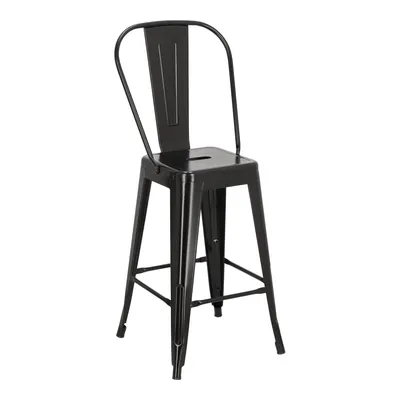 Hoker Barowy MEBLIVA Paris Back 66cm, Metal Industrialny - Czarny