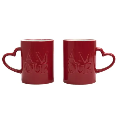 Zestaw 2 Kubków MEBLIVA Amour Ceramiczne 300ml - Czerwone