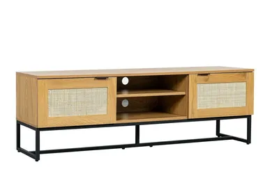 Szafka RTV MEBLIVA Capri 150 cm, Nowoczesna, Rattanowa - Naturalny
