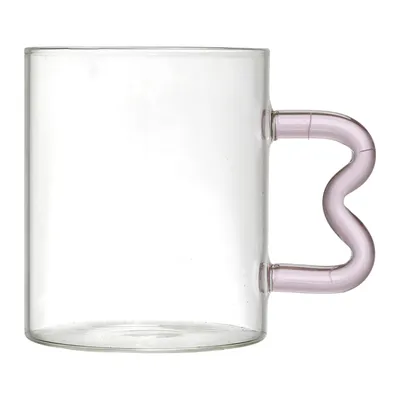 Kubek Szklany MEBLIVA Zig Zag, Szkło Z Uchwytem 350ml - Różowy