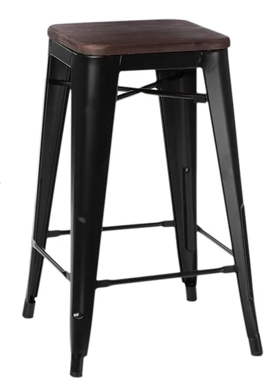 Hoker Barowy MEBLIVA Paris Wood 65cm Drewno Sosna - Czarny