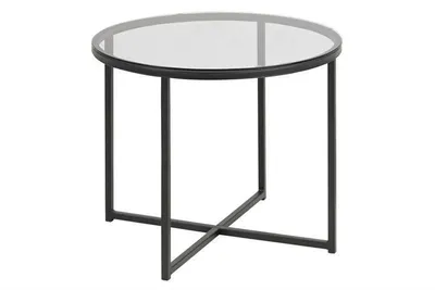 Stolik Kawowy MEBLIVA Cross Okrągły Szklany 55 cm - Czarny