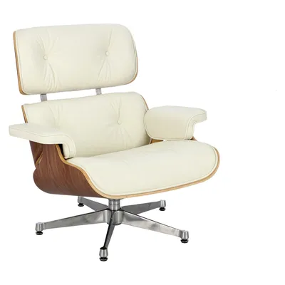 Fotel MEBLIVA Vip Lounge Chair, Skóra Naturalna, Obrotowy - Biały