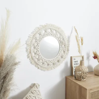 Lustro MEBLIVA Macrama Okrągłe 55cm, Sznurek Bawełniany - Beżowe