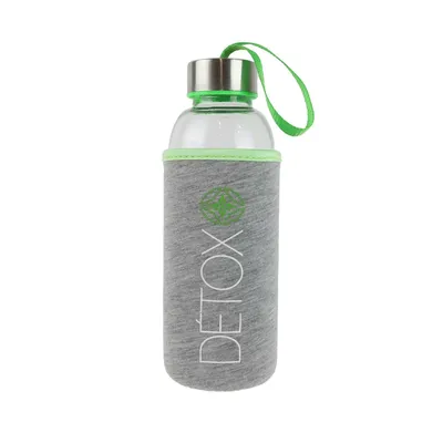 Butelka Szklana MEBLIVA 400ml Ze Szkła Z Neoprenowym Pokrowcem - Zielona