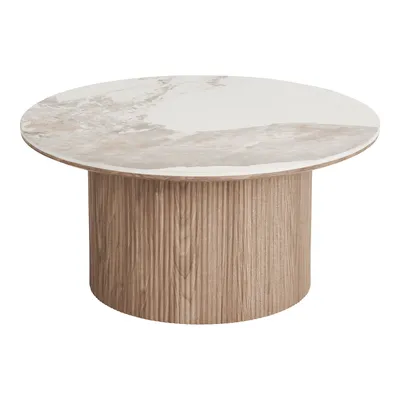 Stolik Kawowy MEBLIVA Athens Ceramiczny Okrągły 80 cm - Biały/Brązowy