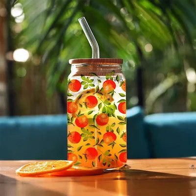 Szklanka MEBLIVA Soleo Ze Słomką I Pokrywką, Szkło 530ml - Pomarańcze