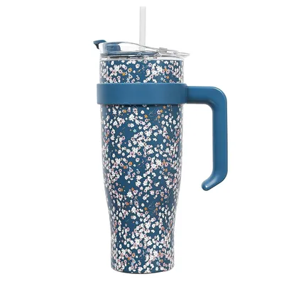 Kubek Termiczny MEBLIVA Miami Floral, Stal Nierdzewna 1200 ml - Niebieski