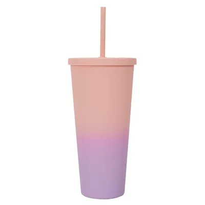 Kubek Ze Słomką MEBLIVA Tie-Dye, Polipropylen - Pomarańczowo-Różowy