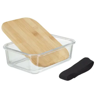Lunch Box Szklany MEBLIVA Z Bambusową Przykrywką - Transparentny