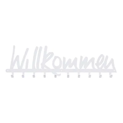 Wieszak Ścienny MEBLIVA Willkommen Metal, 10 Uchwytów - Biały