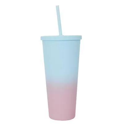 Kubek Ze Słomką MEBLIVA Tie-Dye, Polipropylen - Niebieski