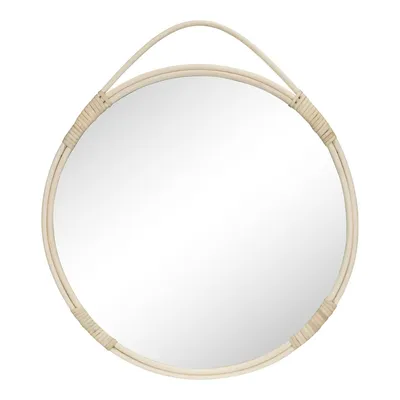 Lustro Malo MEBLIVA Okrągłe Rattan 50 cm - Naturalny Bielony
