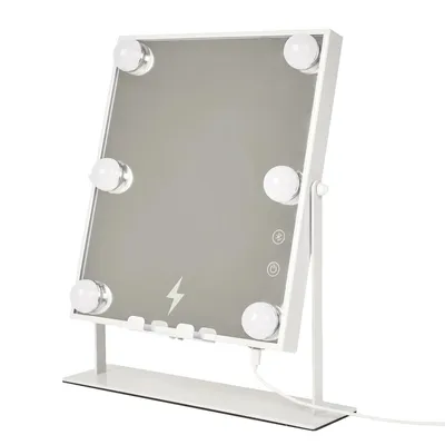 Lustro LED MEBLIVA Z Głośnikiem I Ładowarką, Metal Biały - 36,7 cm