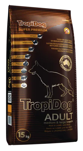 Tropidog Super Premium Adult Medium & Large Breed Jagnięcina Z Ryżem 15kg