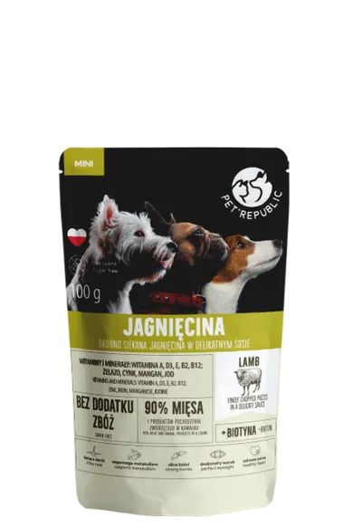 PetRepublic Drobno Siekane Kawałki W Delikatnym Sosie - Jagnięcina 100g Dla Psa