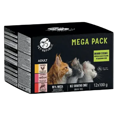PetRepublic Karma Mokra Dla Kota Kawałki W Delikatnym Sosie MIX 3 Smaków 12x100g