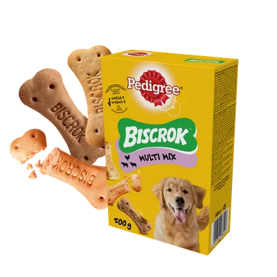 Pedigree Biscrok Ciasteczka Dla Dorosłych Psów W Kształcie Kostek Z Jagnięciną, Kurczakiem I Wołowiną 500g