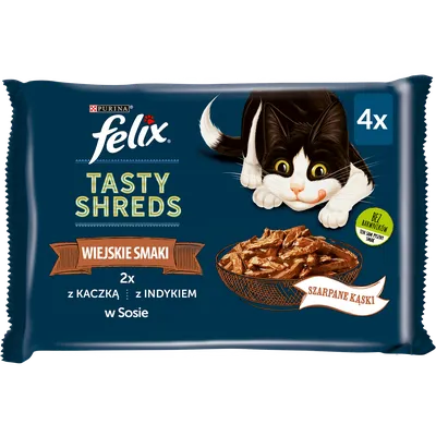Felix Tasty Shreds Mokra Karma Dla Kota Z Kaczką I Indykiem W Sosie 4x80g
