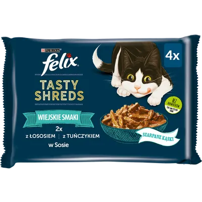 Felix Tasty Shreds Karma Dla Kota Z Łososiem I Tuńczykiem W Sosie 4x80g