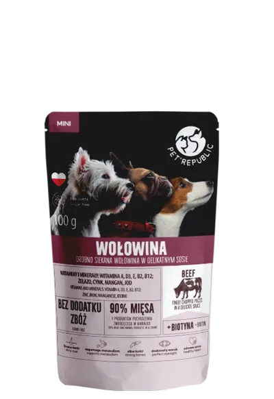 PetRepublic Drobno Siekane Kawałki W Delikatnym Sosie - Wołowina 100g Dla Psa