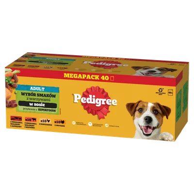 Pedigree Mokra Karma Dla Dorosłych Psów Saszetka Mix Smaków (Z Kurczakiem I Warzywami, Z Wołowiną I Warzywami, Z Indykiem I Marchewką, Z Wołowiną I Jagnięciną) 40x100g