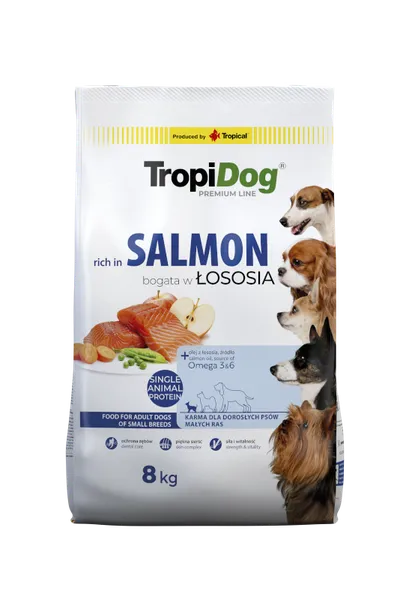 Tropidog Premium Adult Small Breeds Łosoś Z Ryż 8kg