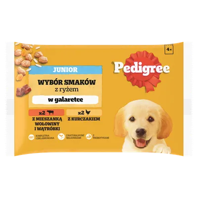Pedigree Mokra Karma Dla Szczeniąt W Galaretce (Z Kurczakiem I Ryżem, Z Wołowiną I Ryżem) 4x100g