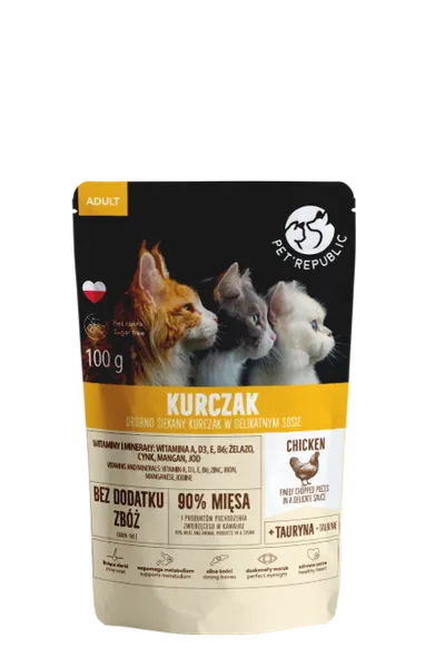 PetRepublic Drobno Siekane Kawałki W Delikatnym Sosie Kurczak 100g Dla Kota
