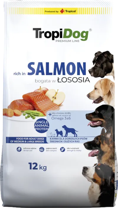 Tropidog Premium Adult Medium & Large Breeds Łosoś Z Ryżem 12kg