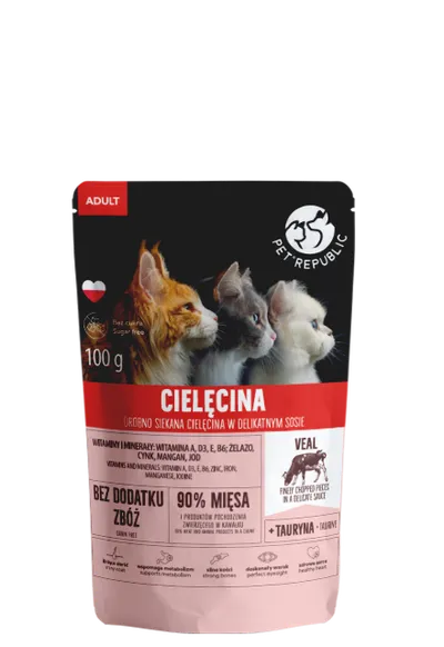 PetRepublic Drobno Siekane Kawałki W Delikatnym Sosie Cielęcina 100g Dla Kota