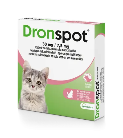 Vetoquinol Dronspot Roztwór Do Nakrapiania Dla Małych Kotów 0,5–2,5 kg 30 MG/7,5 Mg 2x0,35 ml