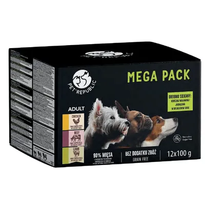 PetRepublic Karma Mokra Dla Psów Małych Ras Kawałki W Delikatnym Sosie MIX 3 Smaków 12x100g