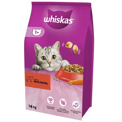 WHISKAS Karma Sucha Dla Kota 1+ Z Wołowiną 14kg