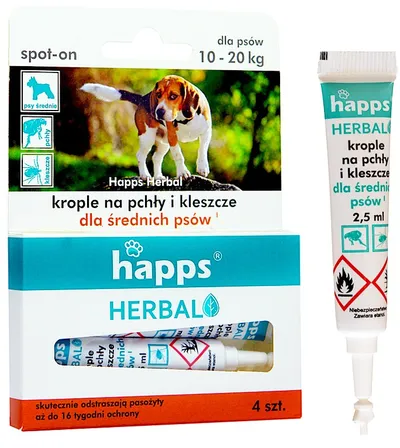 Bros Happs Herbal Krople Na Pchły I Kleszcze Dla Średnich Psów 4 Tubki