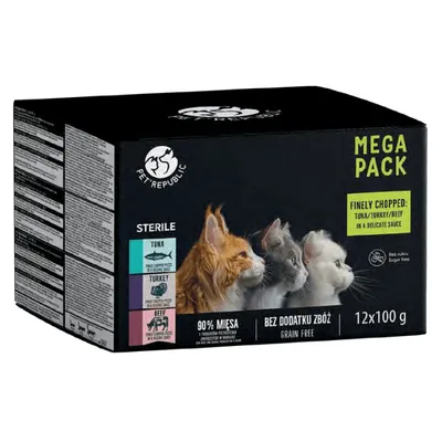 PetRepublic Karma Mokra Dla Kota Po Sterylizacji Kawałki W Delikatnym Sosie MIX 3 Smaków 12x100g