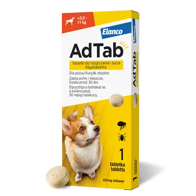 Elanco AdTab 225MG Tabletka Na Pchły I Kleszcze Dla Psów 5,5-11KG