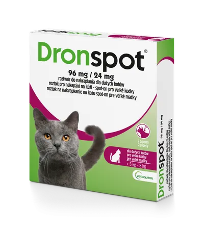 VETOQUINOL Dronspot Krople Odrobaczające Spot-On Dla Dużych Kotów 5-8 kg (2 x 1,12 Ml)
