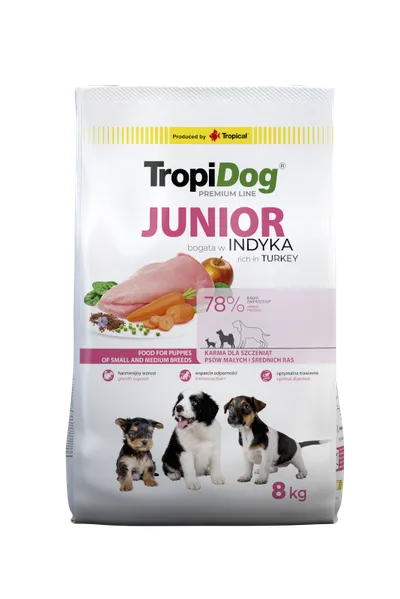Tropidog Premium Junior Small And Medium Breeds Łosoś Z Ryżem 8kg